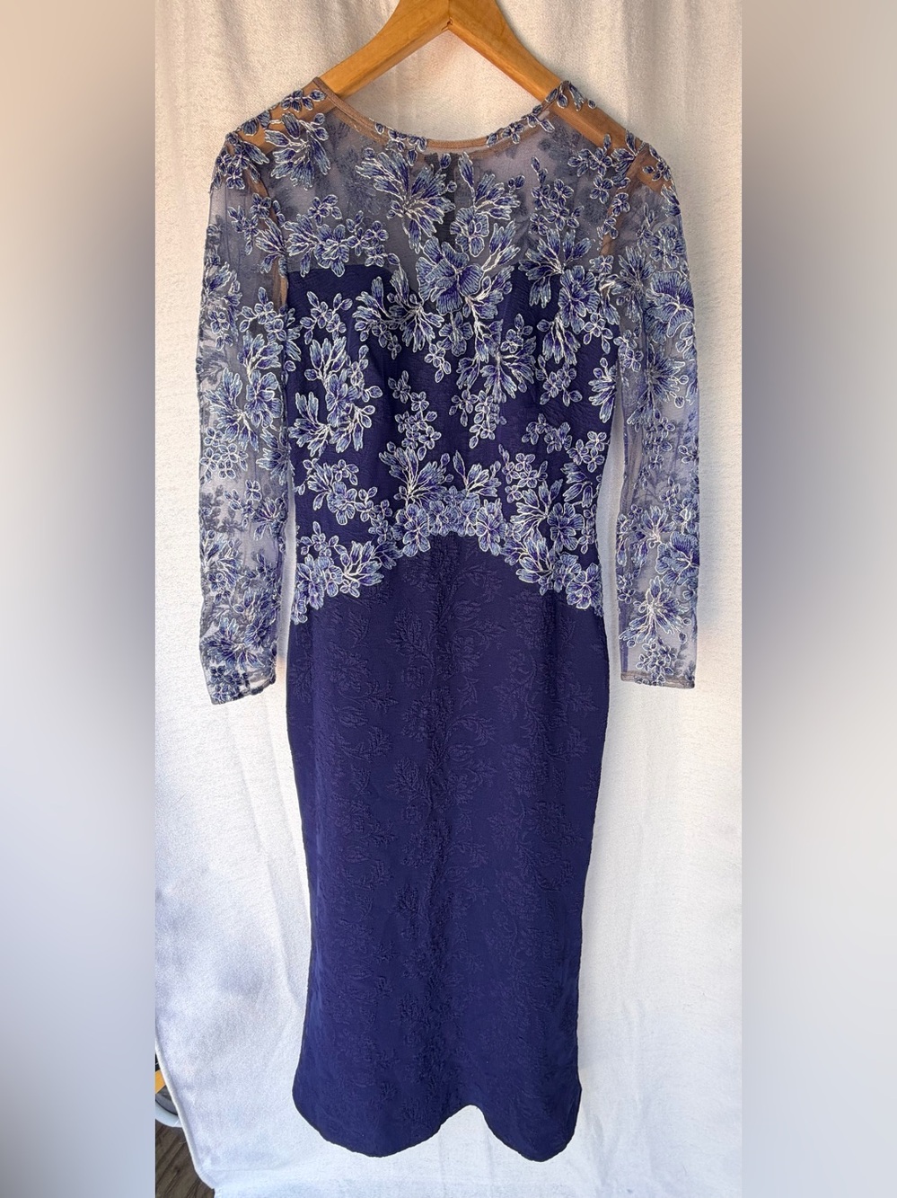 Tadashi Shoji Purple Floral Lace Illusion-Sleeve Gown